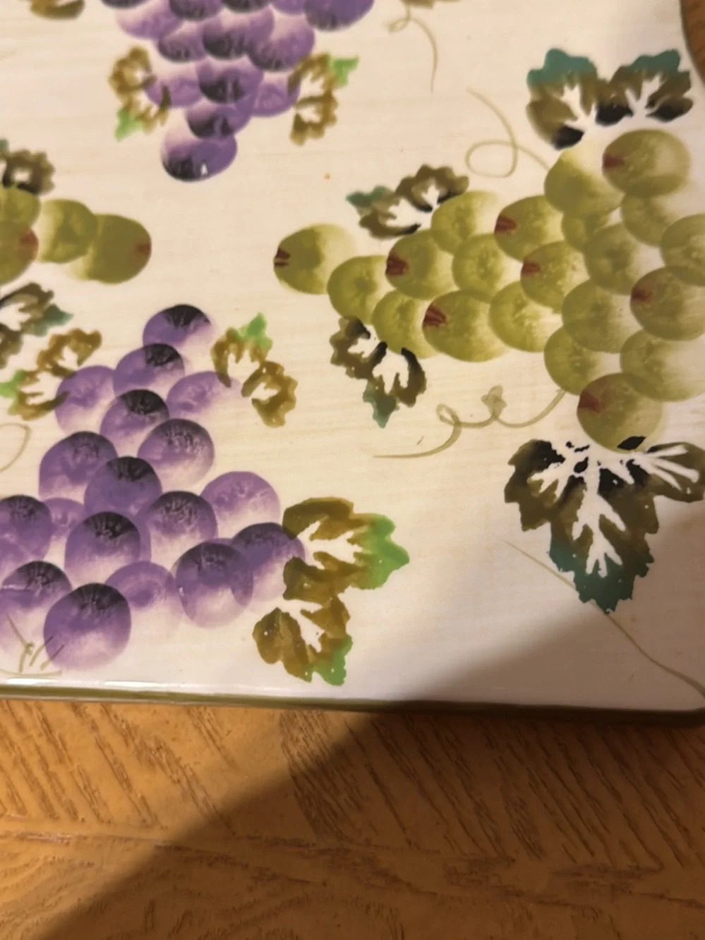 Hand-Painted Ceramic Serving Board with Purple & Green Grapes